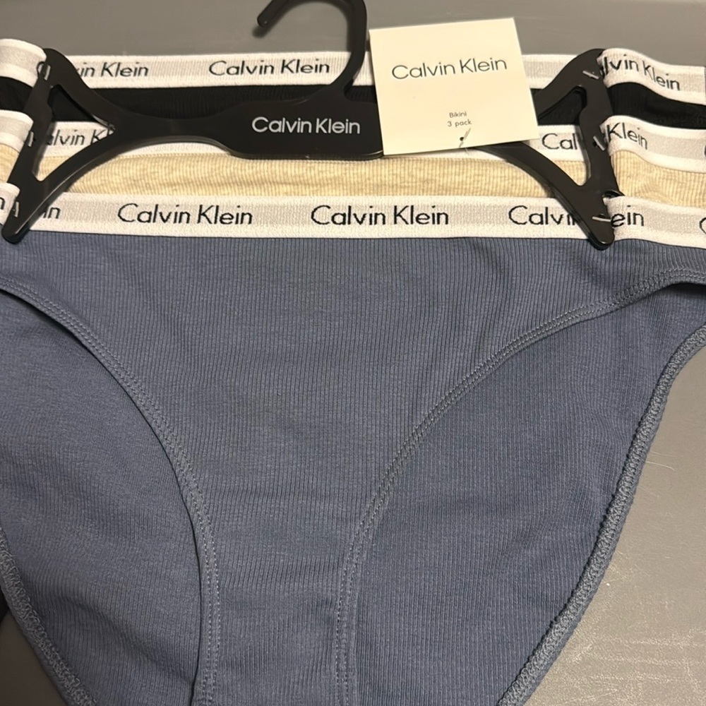 Calvin Klein three pack ribbed cotton bikini panties, new